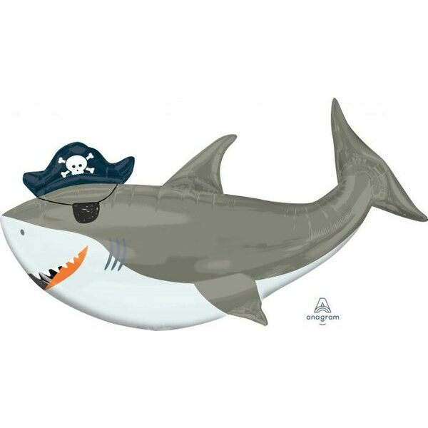 SuperShape XL Ahoy Birthday Shark Foil Balloon P35 Packaged 104 cm x 58 cm