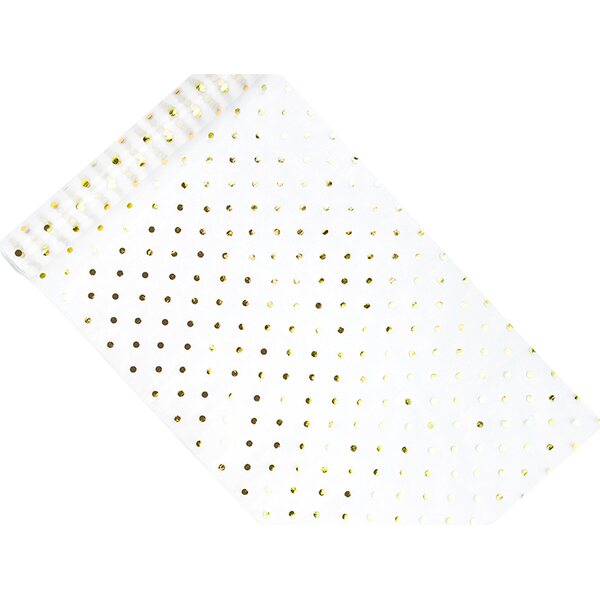Organza kuviolla, valkoinen-kultaiset pallot, 0,36 x 9 m