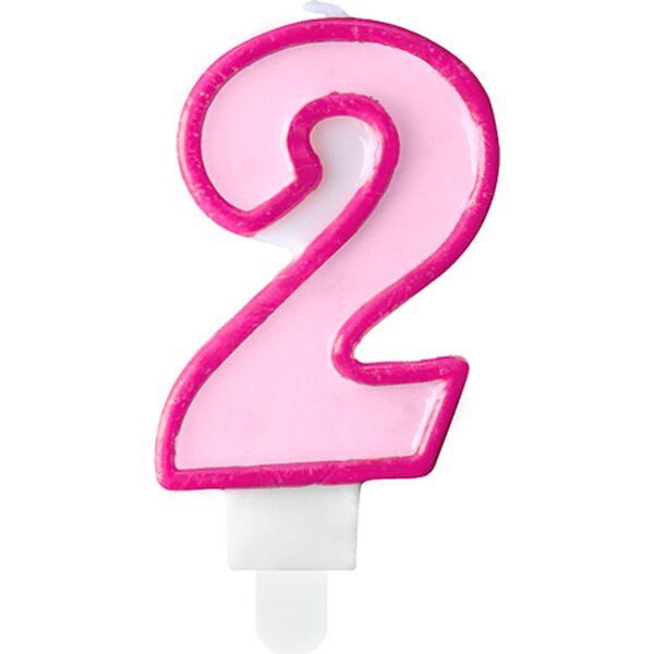 Birthday candle Number 2, pink, 7cm