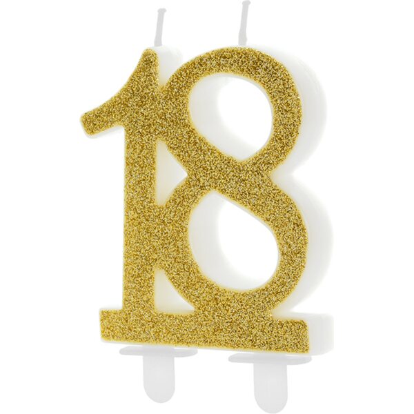 Birthday candle Number 18, gold, 7.5cm