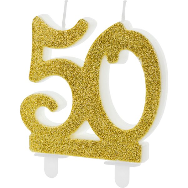 Birthday candle Number 50, gold, 7.5cm