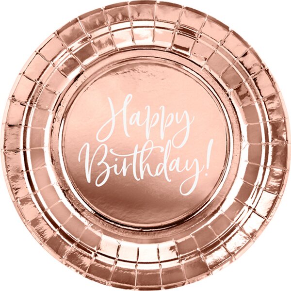 Plates Happy Birthday!, rose gold, 18cm 1pkt/6pc.